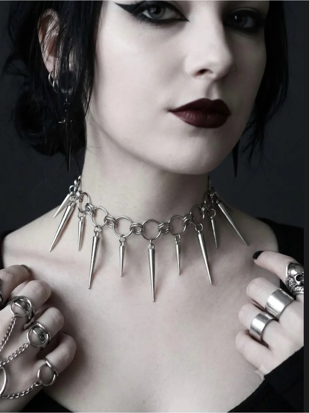 Hand Crafted Silver Spike Choker Necklace